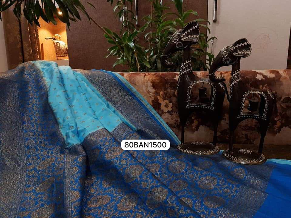 Blue- Banarasi Semi Dupion Silk Saree