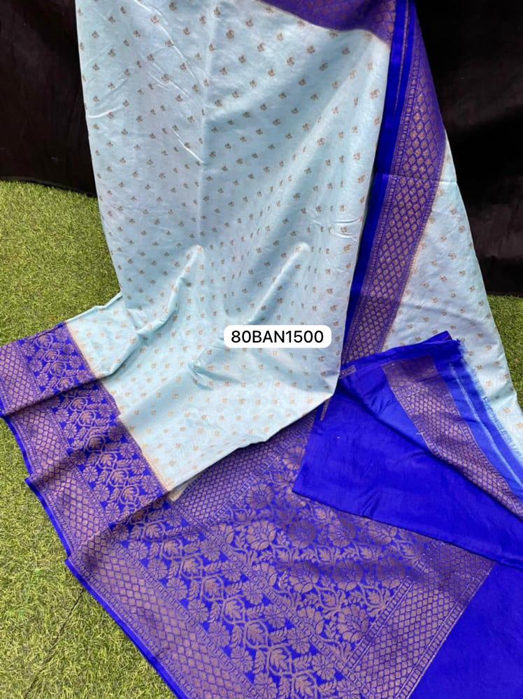 Sky Blue- Banarasi Semi Dupion Silk Saree