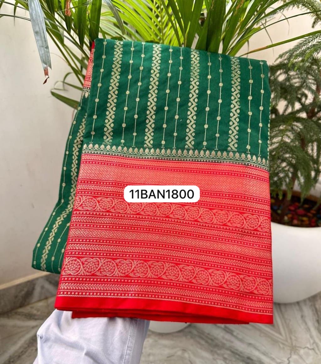 Green & Red- Banarasi Chiniya Silk Saree