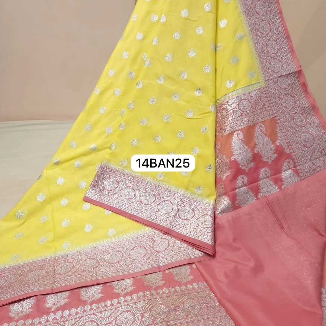 Yellow & Pink- Banarasi Georgette Katan Silk Saree