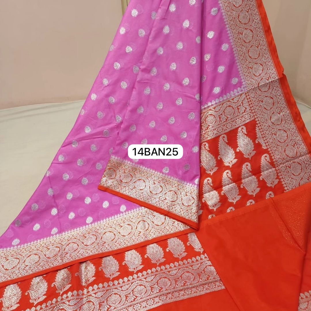 Pink & Red- Banarasi Georgette Katan Silk Saree