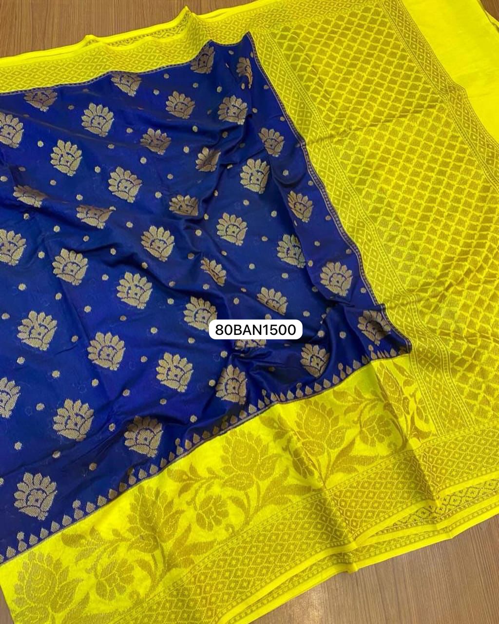 Royal Blue & Yellow- Banarasi Semi Dupion Silk Saree