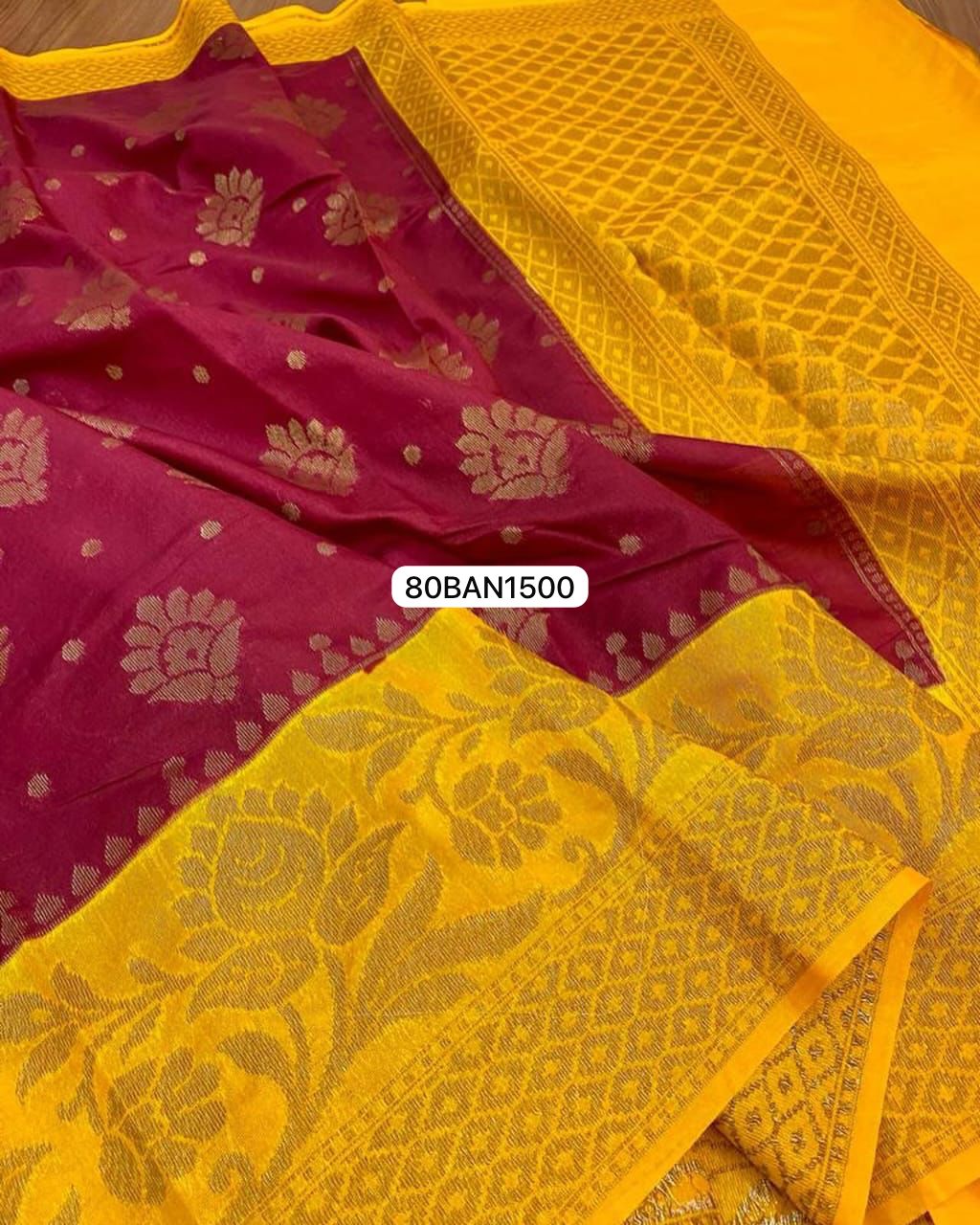 Maroon & Yellow- Banarasi Semi Dupion Silk Saree