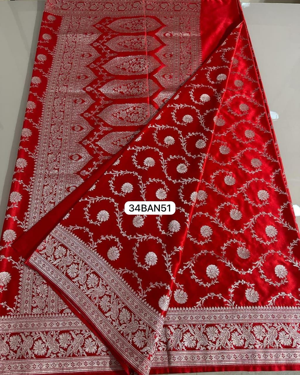 Red- Banarasi Masru Pure Silk Saree.