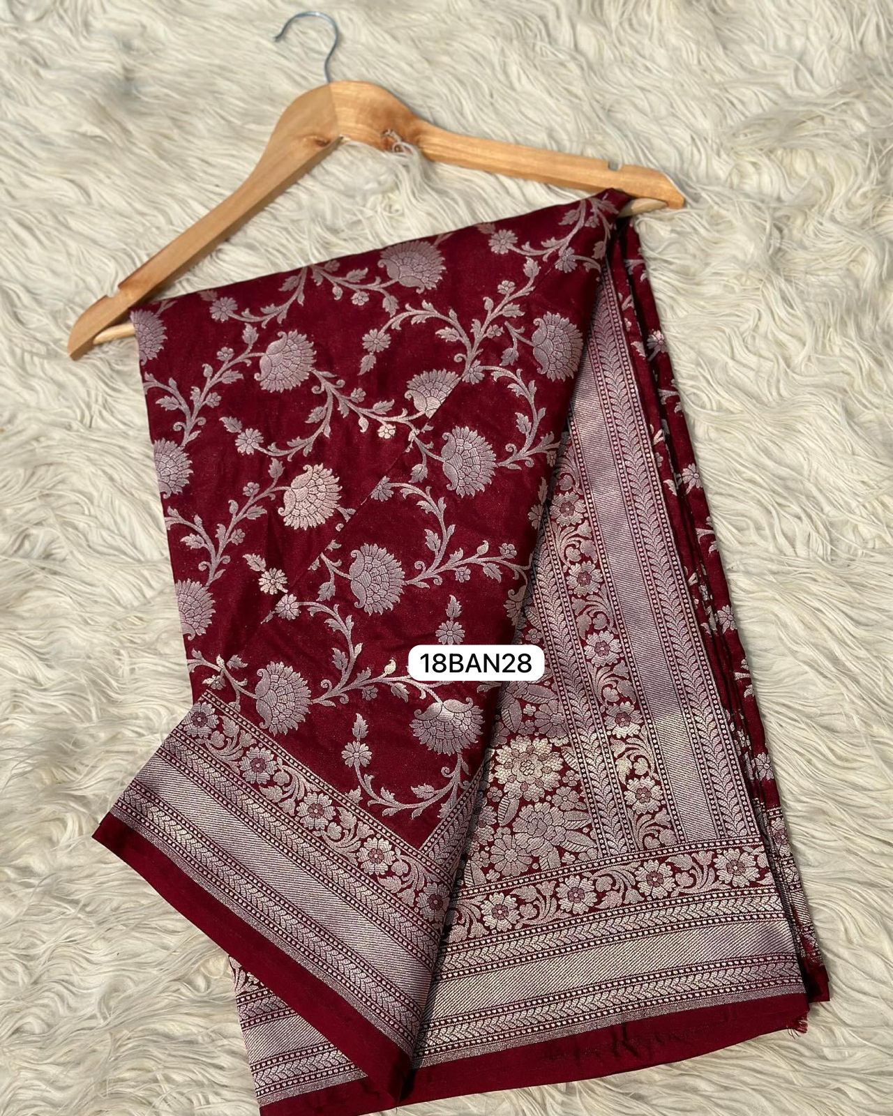 Maroon Red- Banarasi Masru Pure Silk Saree.