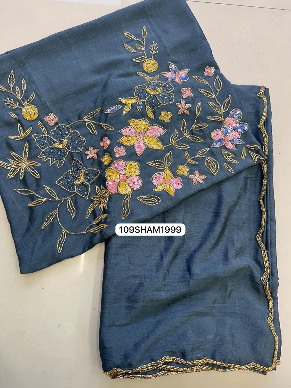 Ocean Blue- Soft Chinon Pure Silk Saree