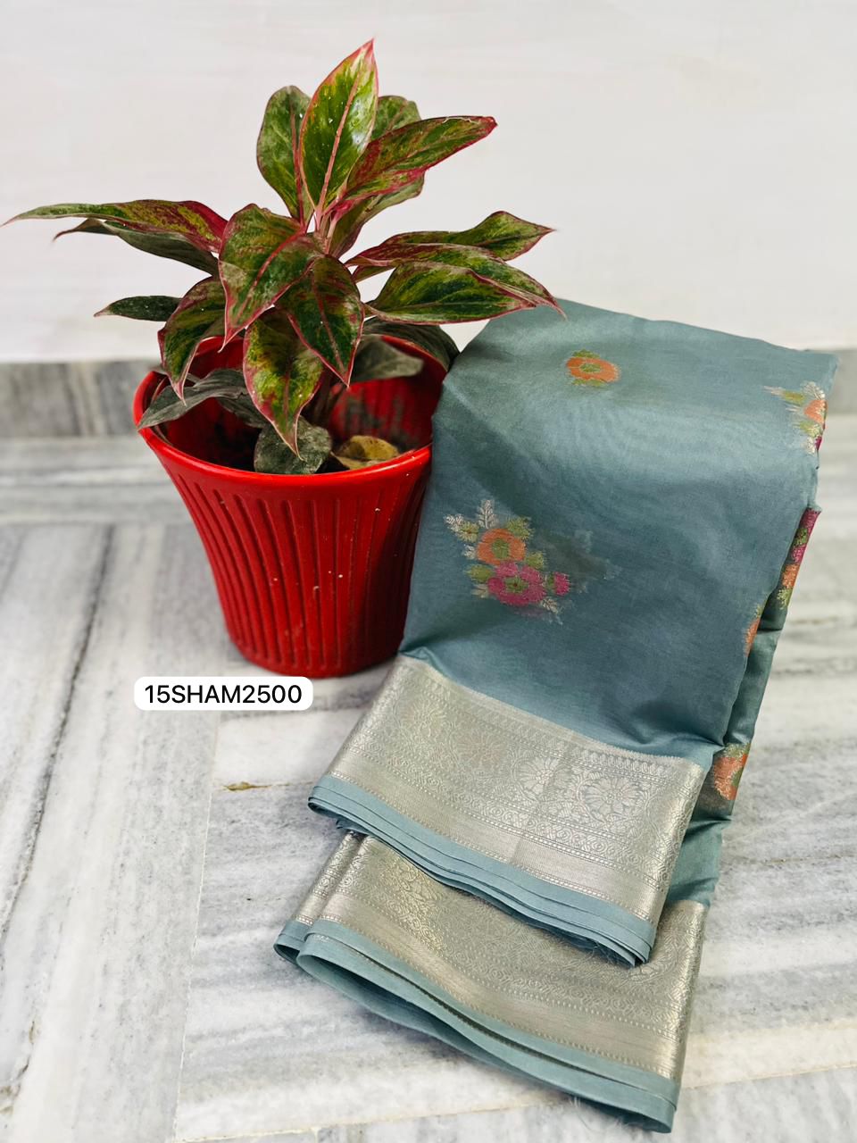 Pastel Blue-Handwoven Banarasi Dayble Semi Georgette Saree