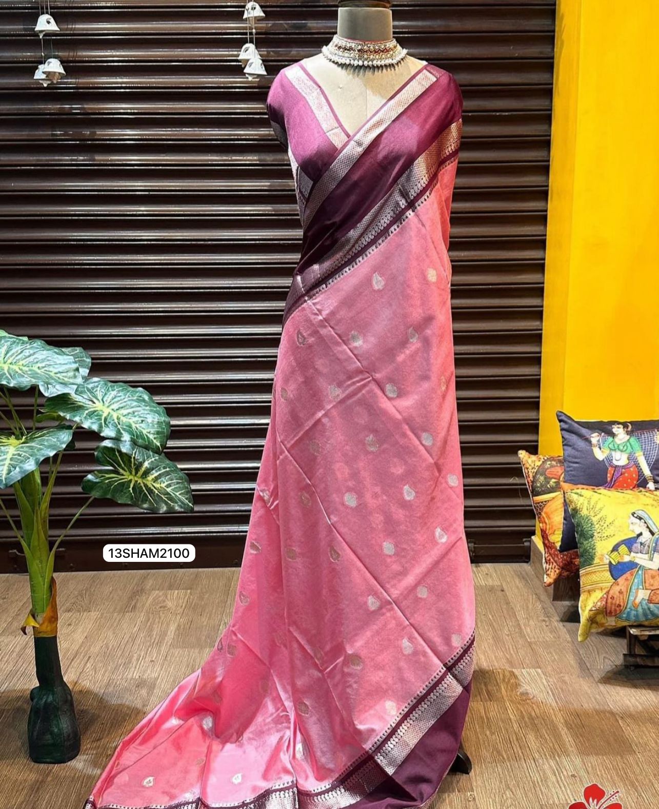 Pink with maroon Border- Handwoven Banarasi Warm Silk Saree