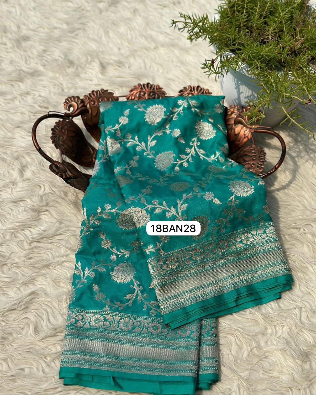 Turquoise Green- Banarasi Masru Pure Silk Saree.