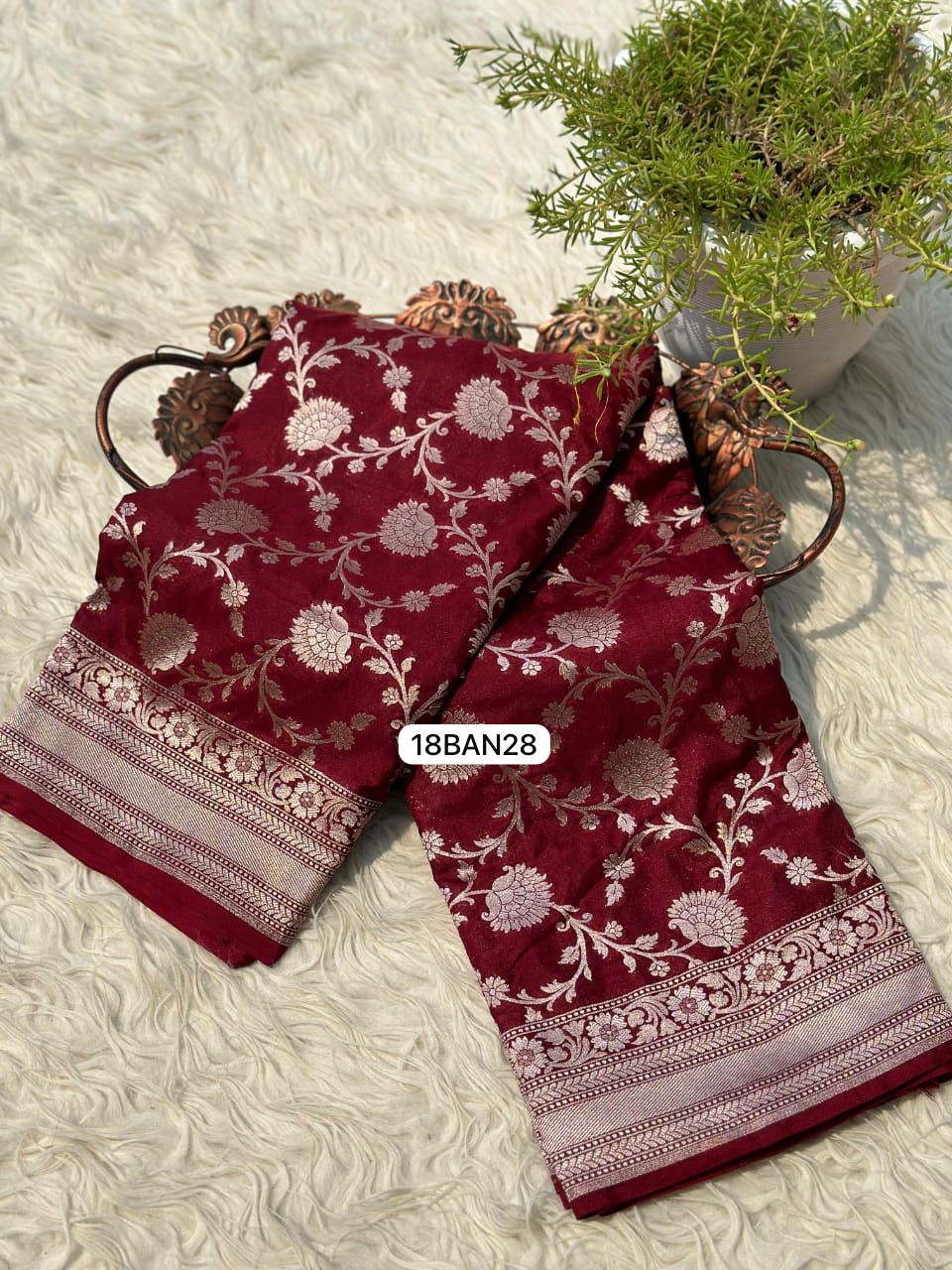 Maroon Red- Banarasi Masru Pure Silk Saree.