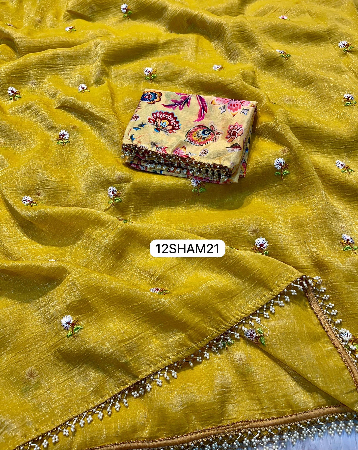 Yellow- Chiffon Crush Saree