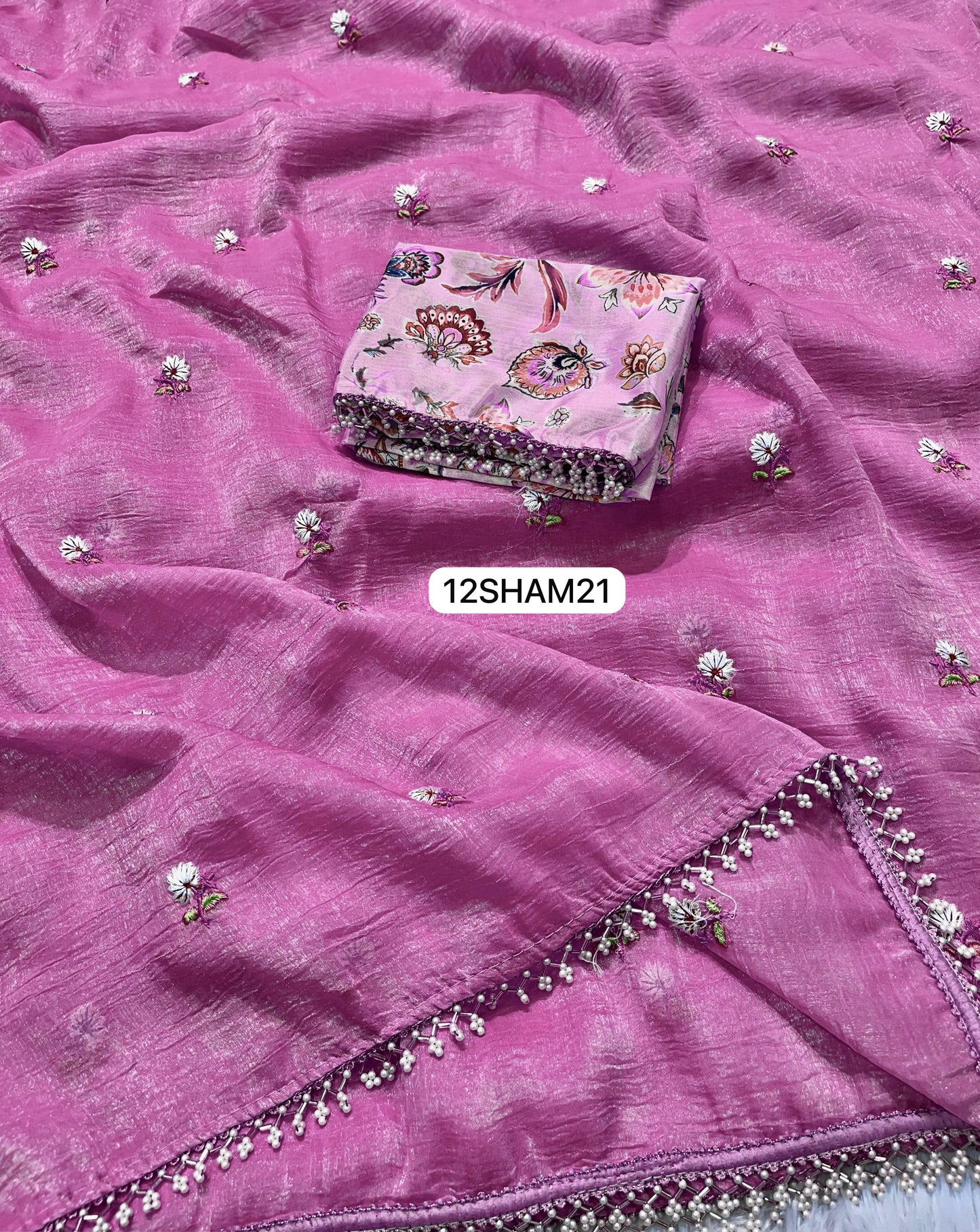 Pink- Chiffon Crush Saree