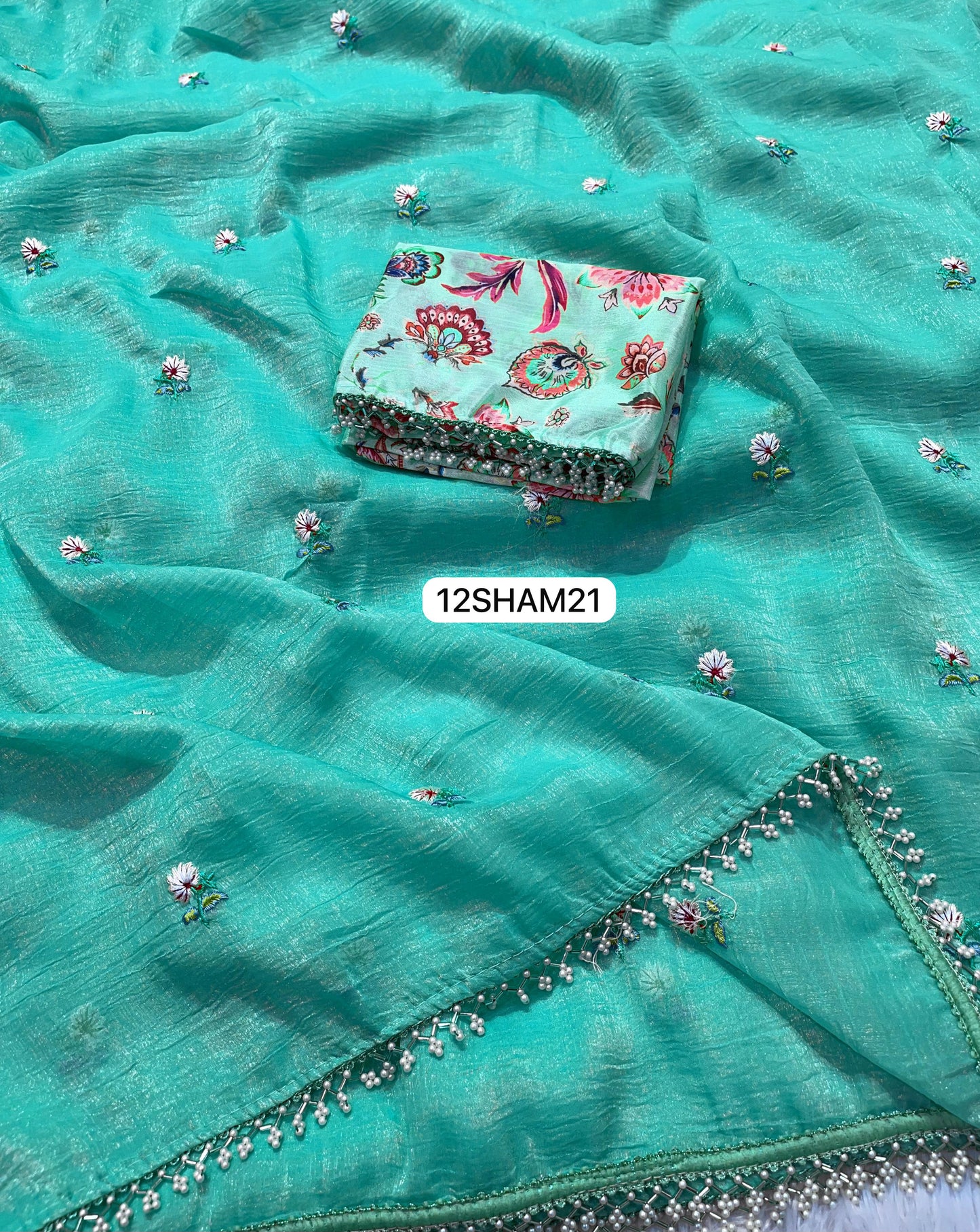 Light Blue- Chiffon Crush Saree