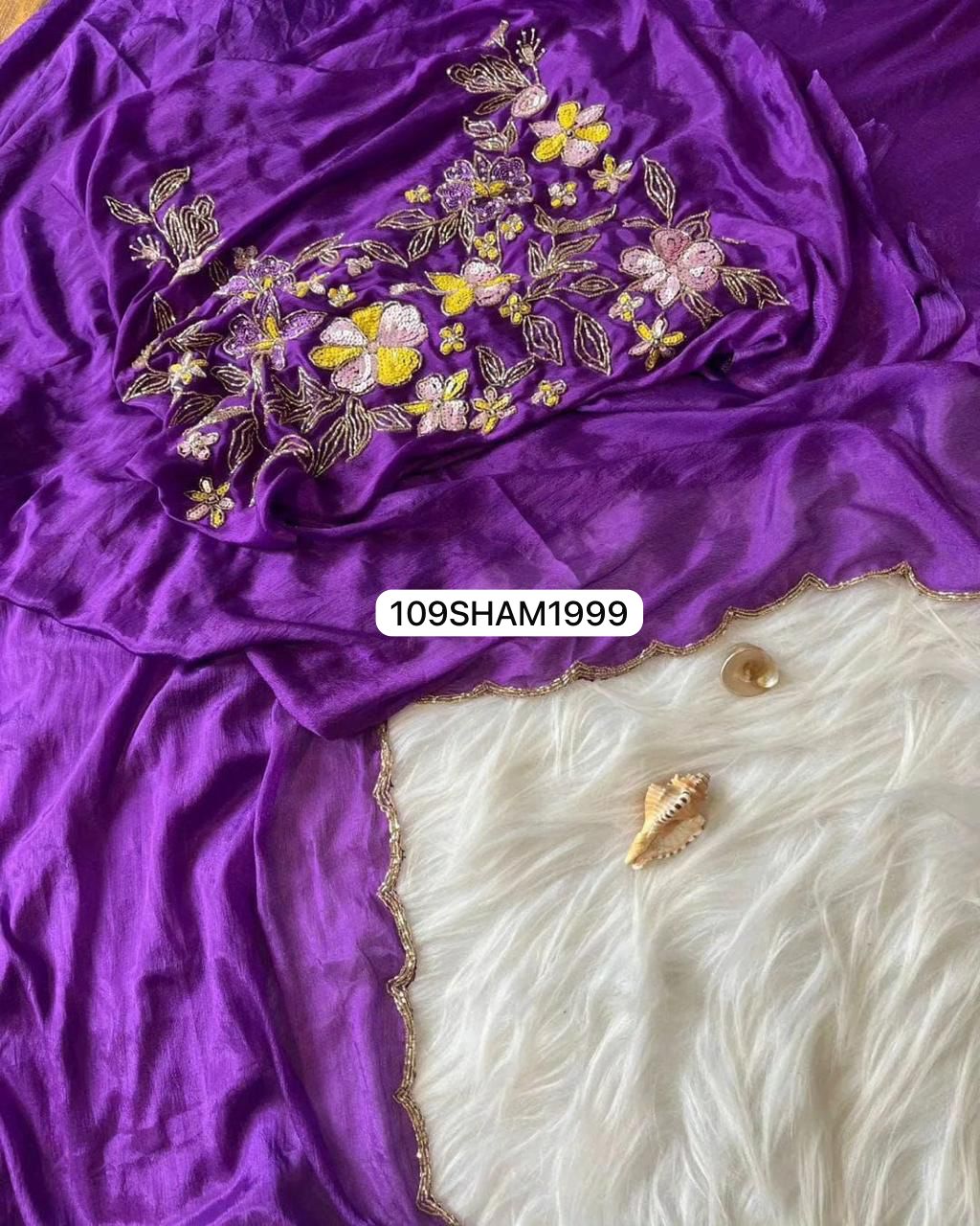 Purple- Soft Chinon Pure Silk Saree