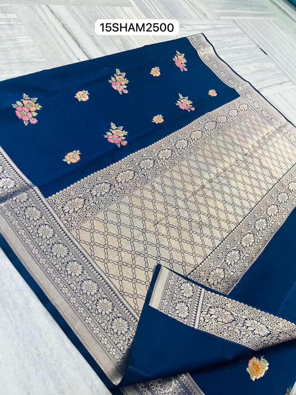 Royal Blue- Handwoven Banarasi Dayble Semi Georgette Saree