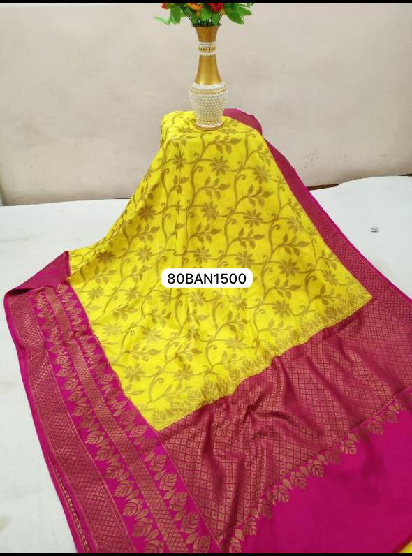 Yellow Pink- Banarasi Semi Dupion Silk Saree