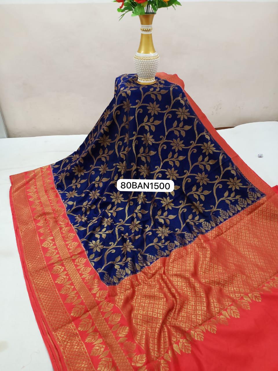 Royal Blue Red- Banarasi Semi Dupion Silk Saree