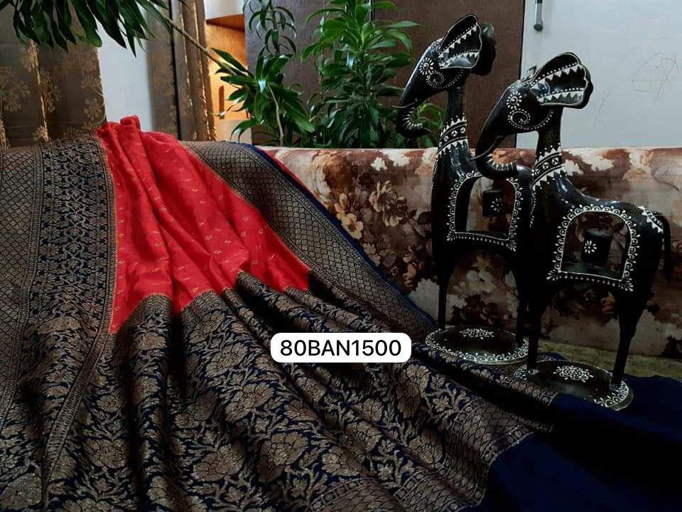 Red & Royal Blue- Banarasi Semi Dupion Silk Saree