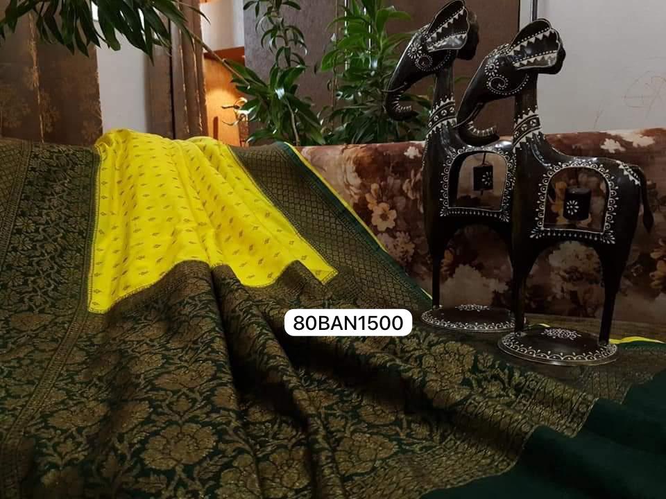 Yellow & Green- Banarasi Semi Dupion Silk Saree