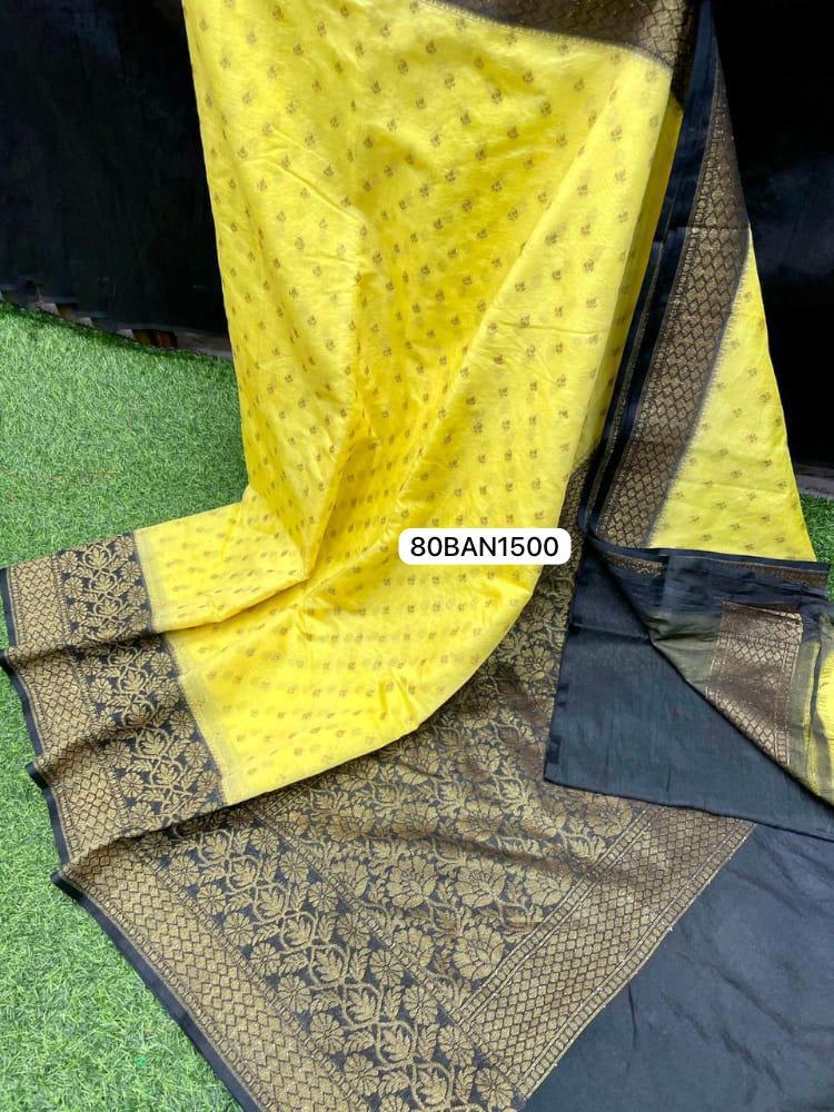 Yellow & Black- Banarasi Semi Dupion Silk Saree
