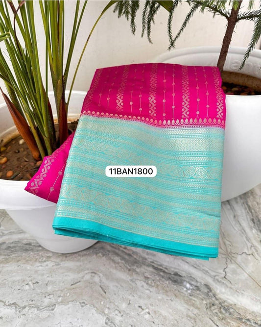 Pink & Blue- Banarasi Chiniya Silk Saree
