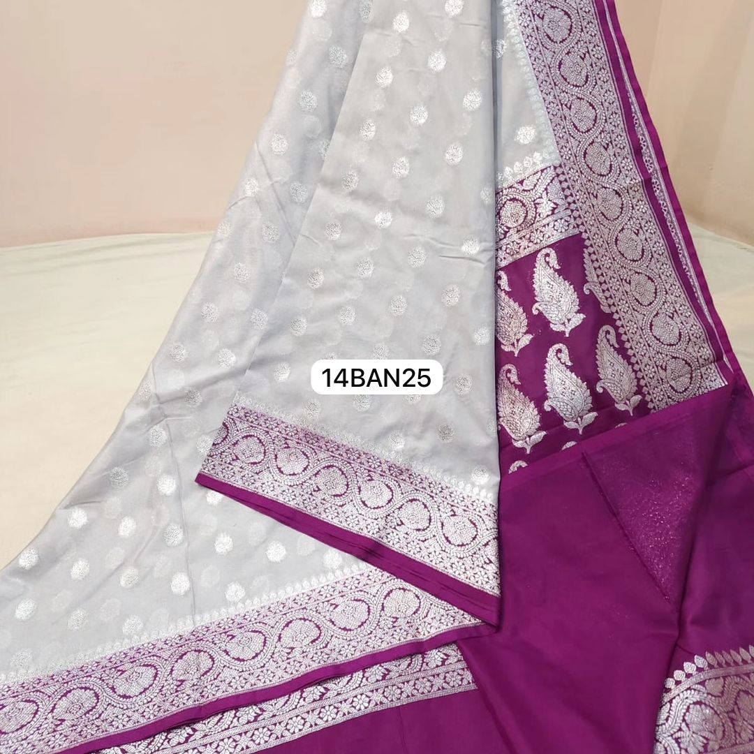 Grey & Magenta- Banarasi Georgette Katan Silk Saree