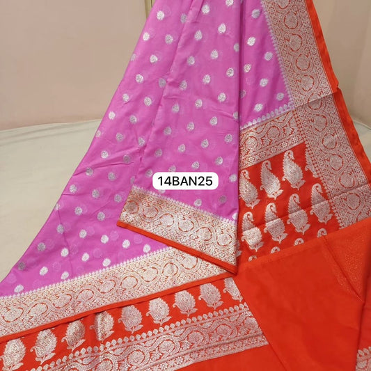 Pink & Red- Banarasi Georgette Katan Silk Saree