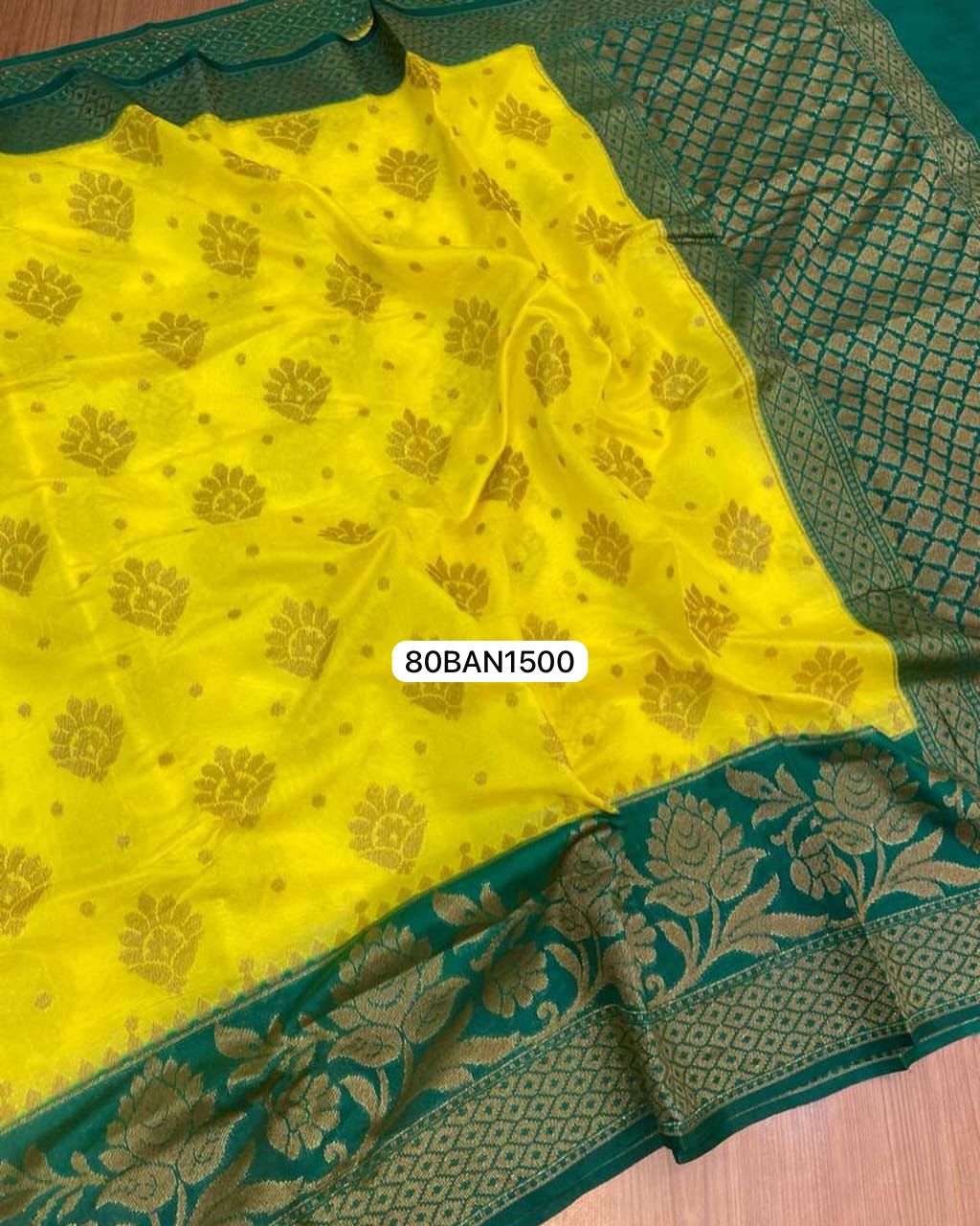 Yellow & Green- Banarasi Semi Dupion Silk Saree