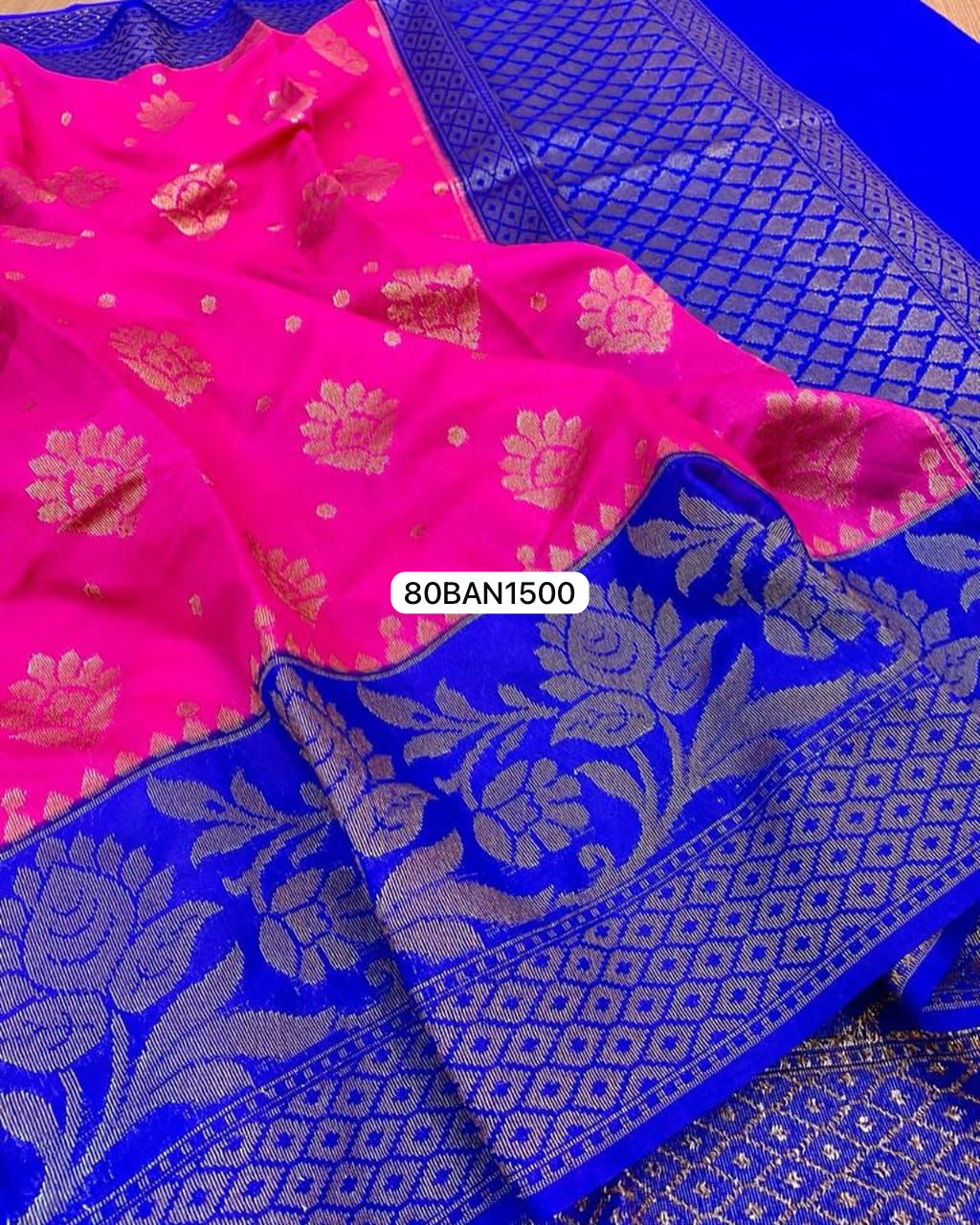 Pink & Blue- Banarasi Semi Dupion Silk Saree