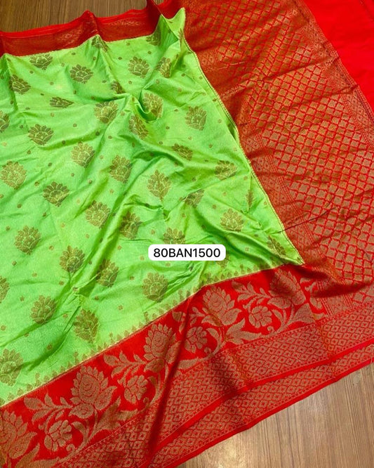 Green & Red- Banarasi Semi Dupion Silk Saree