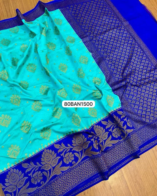 Blue- Banarasi Semi Dupion Silk Saree