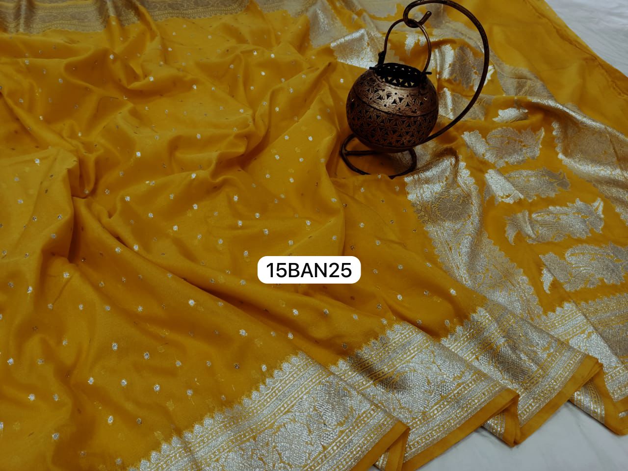 Yellow- Banarasi Georgette Katan Silk Saree