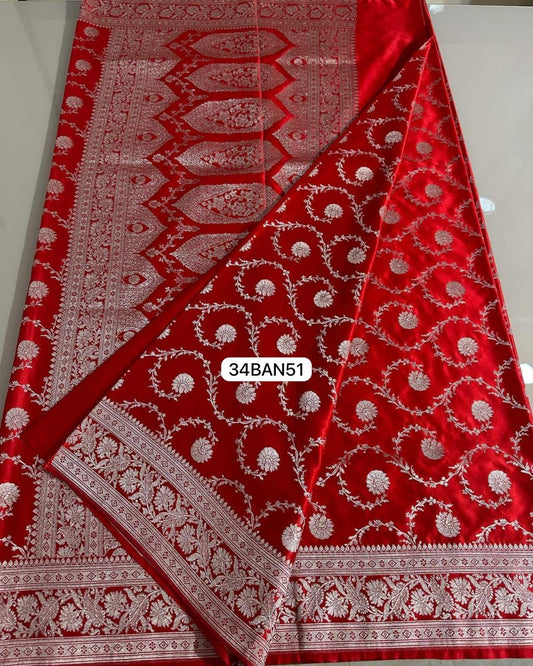 Red- Banarasi Masru Pure Silk Saree.