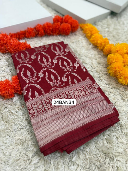 Red- Banarasi Masru Pure Silk Saree.