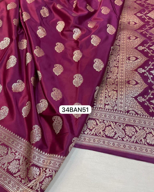Magenta Pink- Banarasi Masru Pure Silk Saree.
