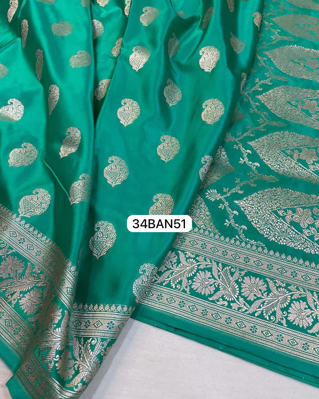 Sea Green- Banarasi Masru Pure Silk Saree.