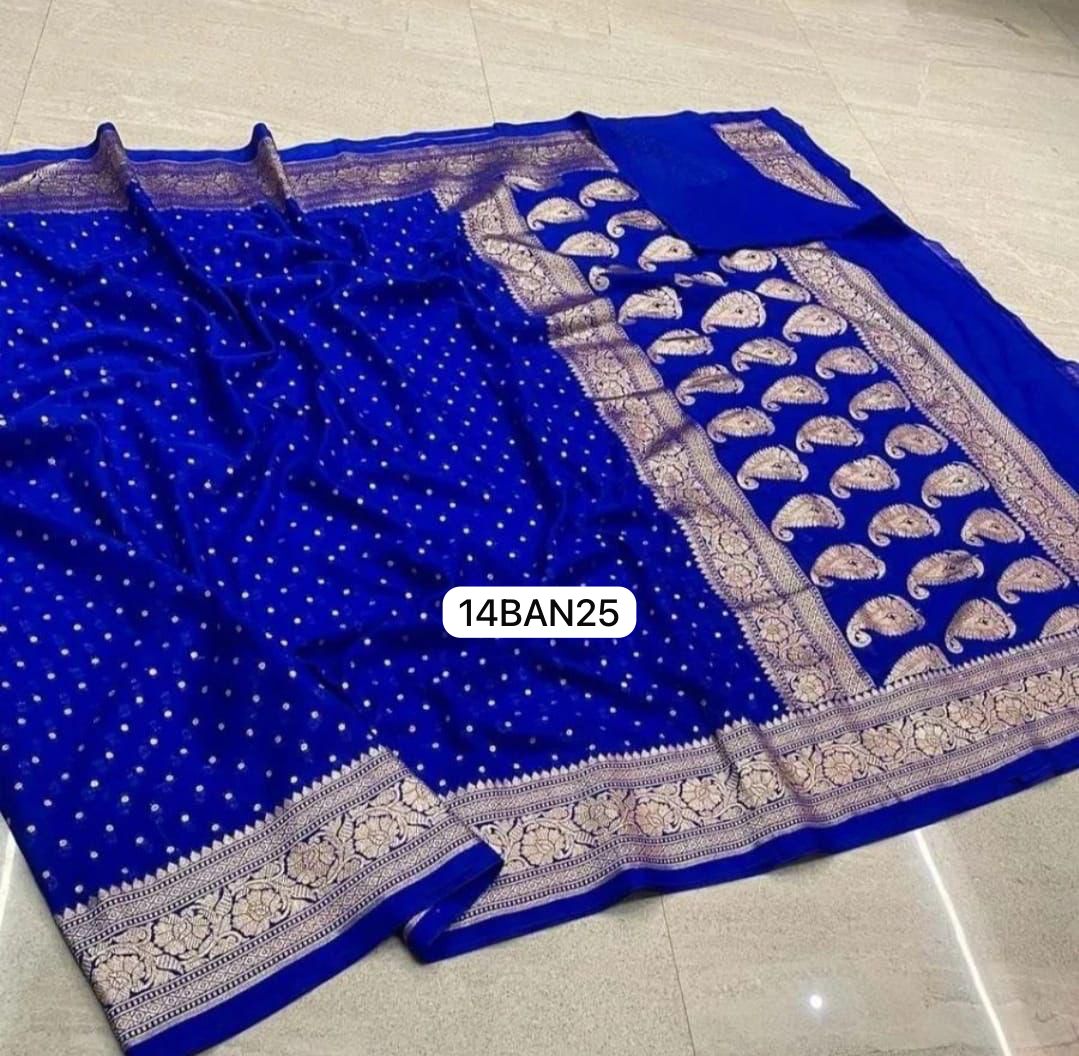 Royal Blue- Banarasi Georgette Katan Silk Saree