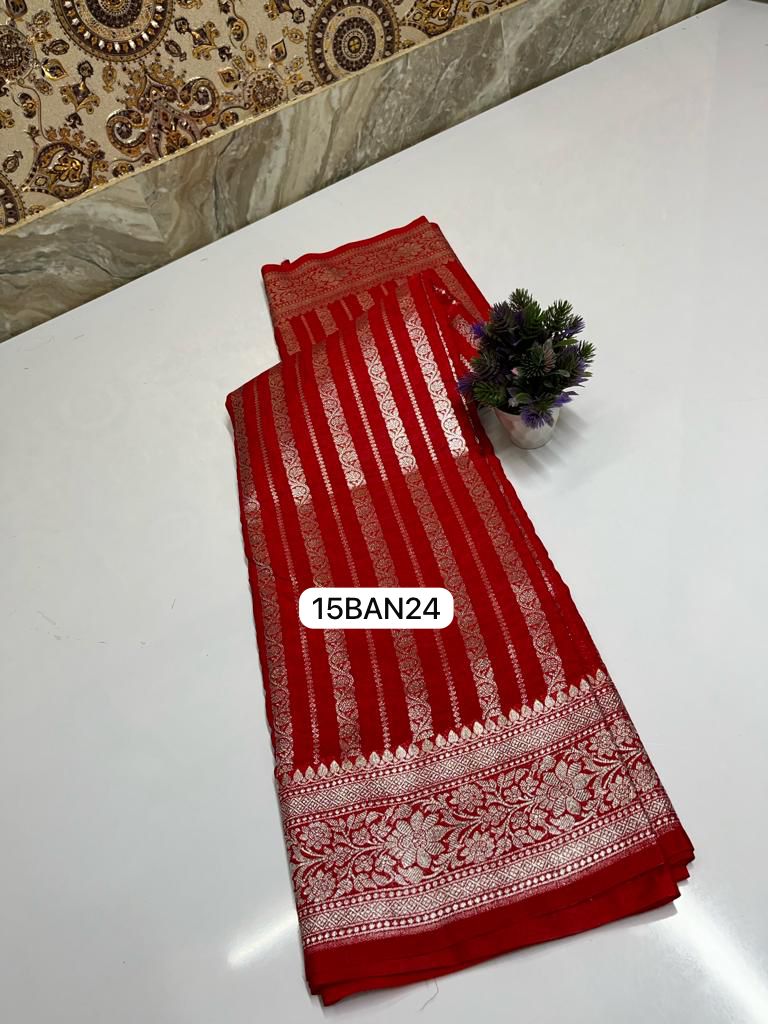 Red- Banarasi Georgette Katan Silk Saree