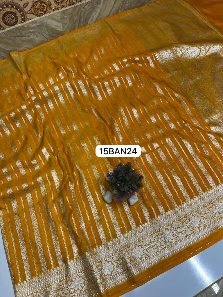 Yellow- Banarasi Georgette Katan Silk Saree