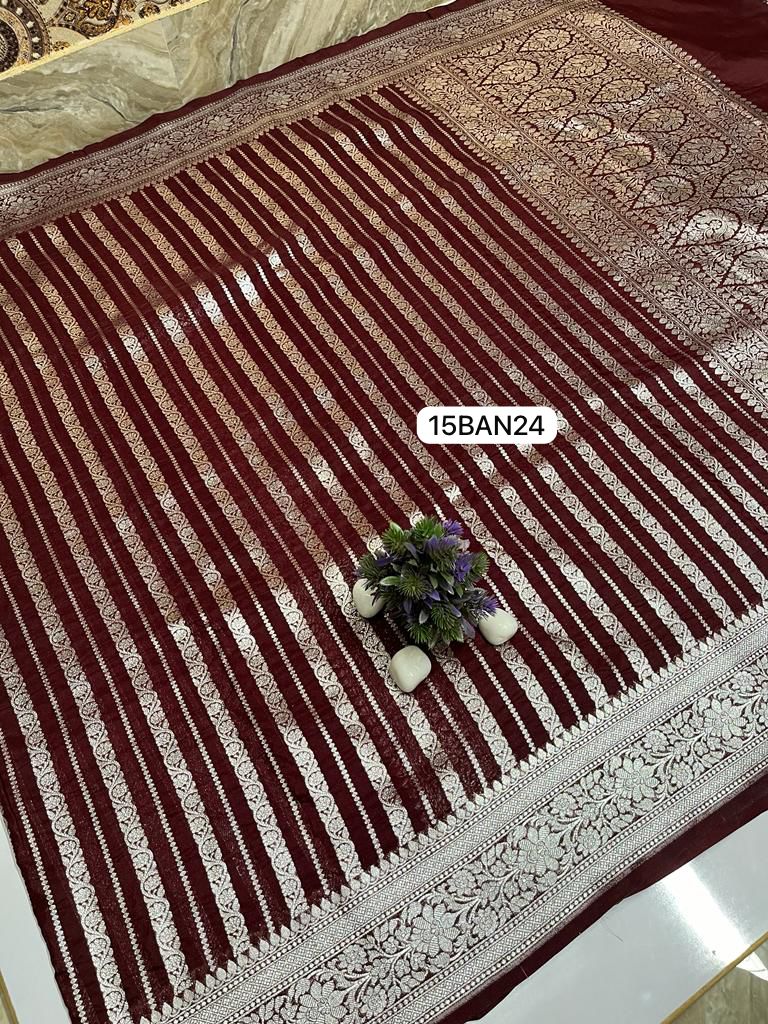 Maroon- Banarasi Georgette Katan Silk Saree