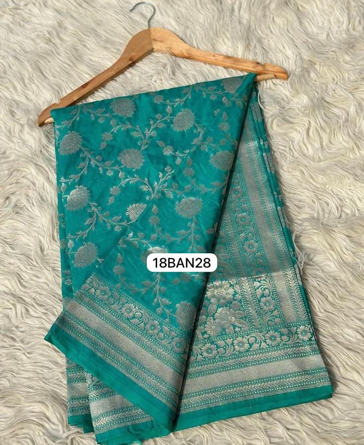 Turquoise Green- Banarasi Masru Pure Silk Saree.