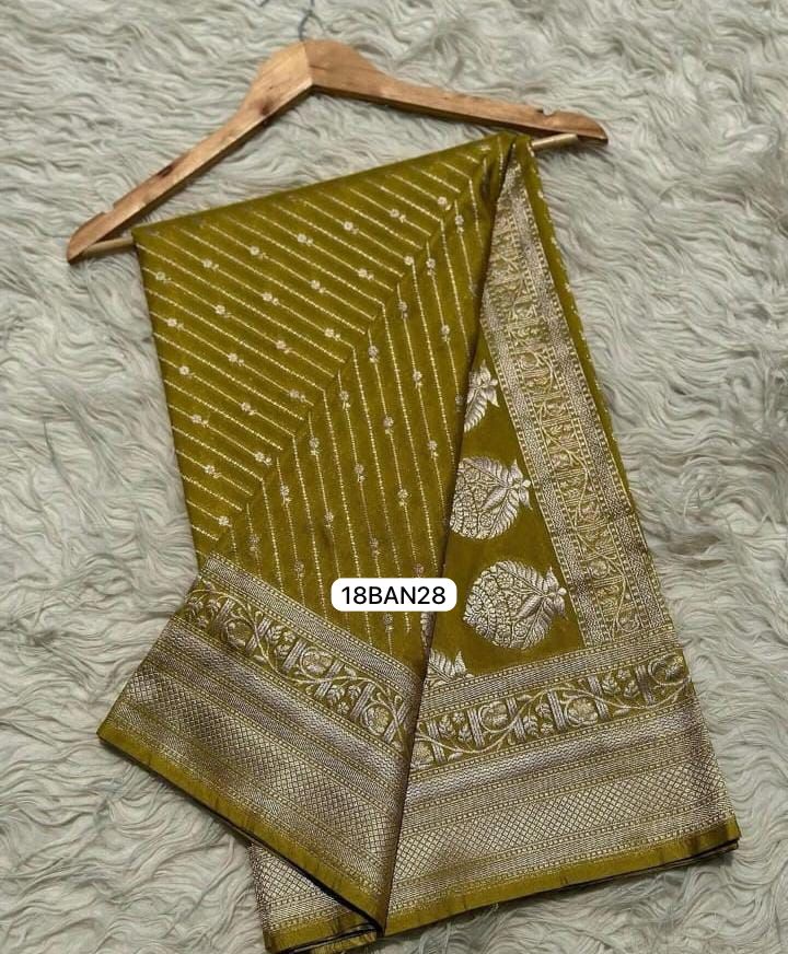Mustard Yellow- Banarasi Masru Pure Silk Saree.