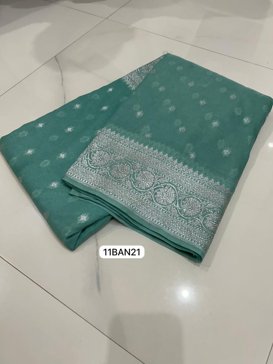 Sea Green- Banarasi Georgette Katan Silk Saree