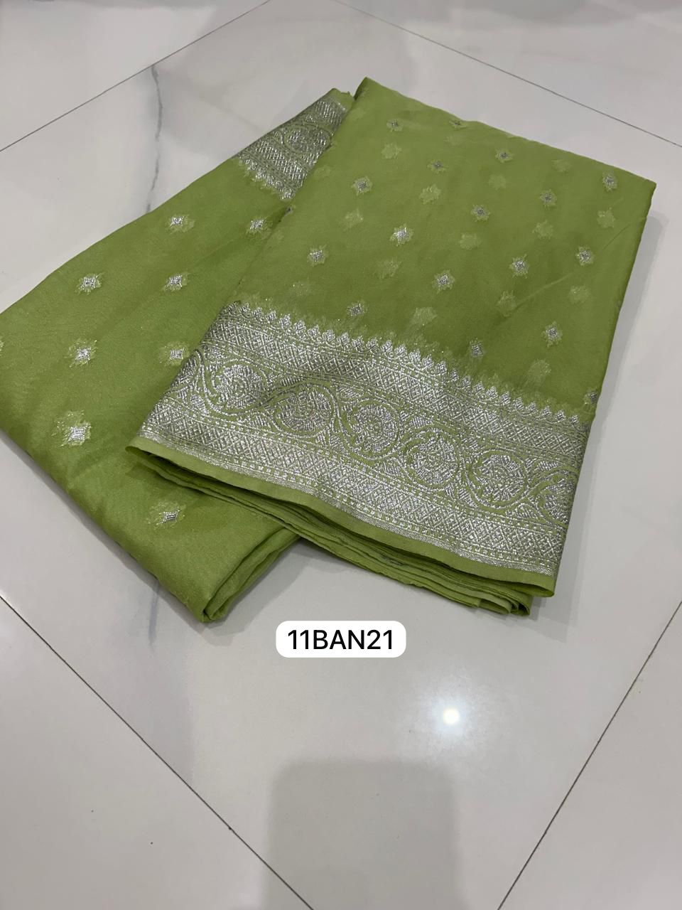 Light Green- Banarasi Georgette Katan Silk Saree
