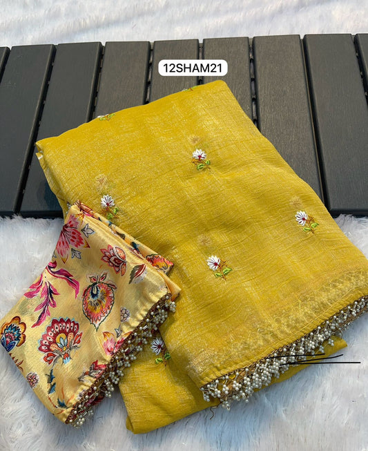 Yellow- Chiffon Crush Saree