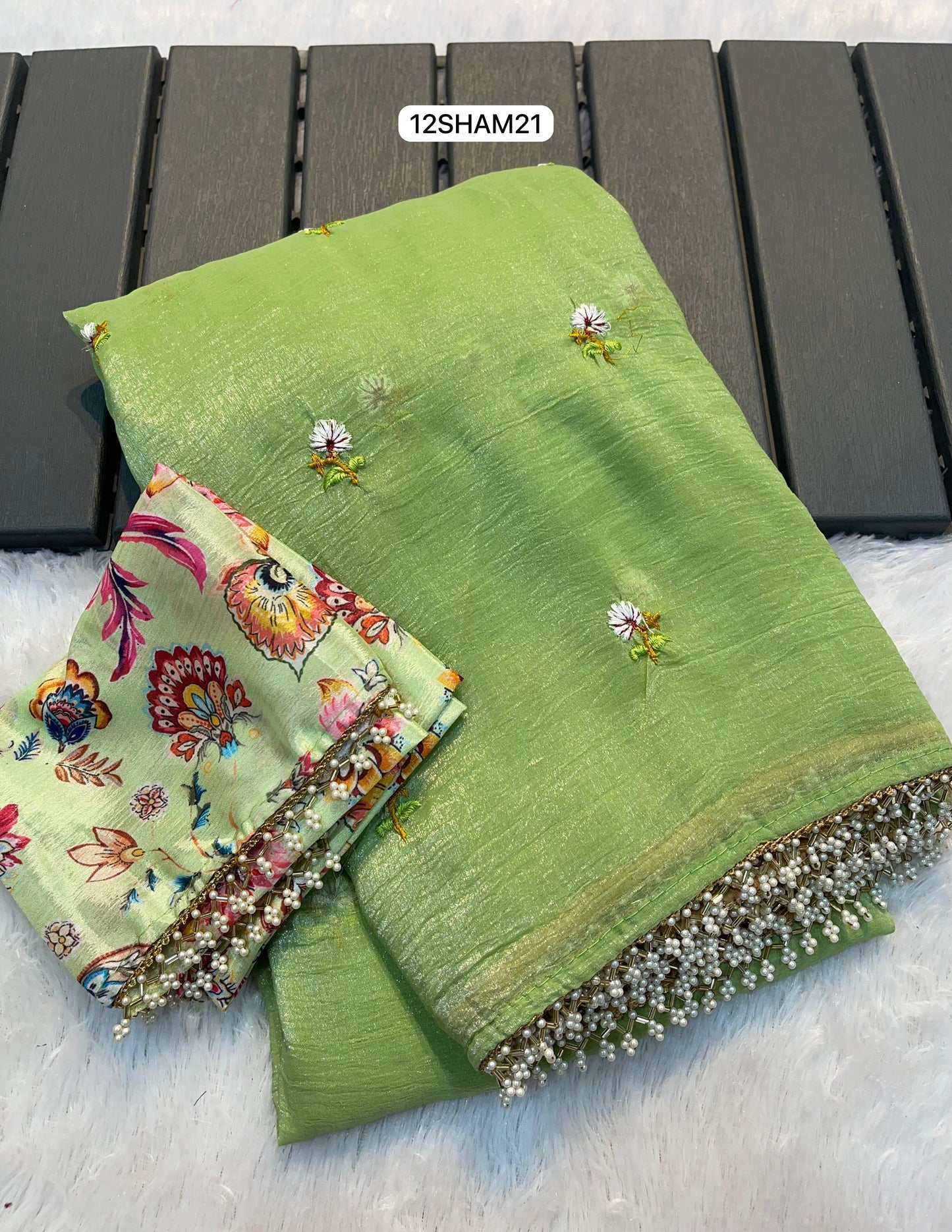 Green- Chiffon Crush Saree