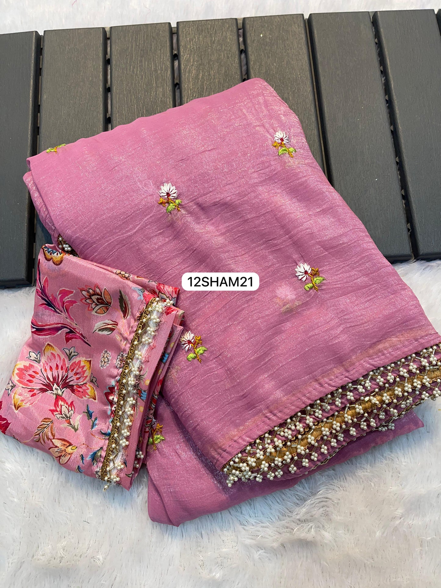Pink- Chiffon Crush Saree