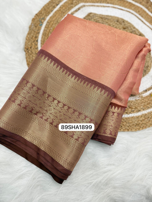 Orange with Maroon & Golden Zari Border- Handwoven Banarasi Zari Tanchui Saree