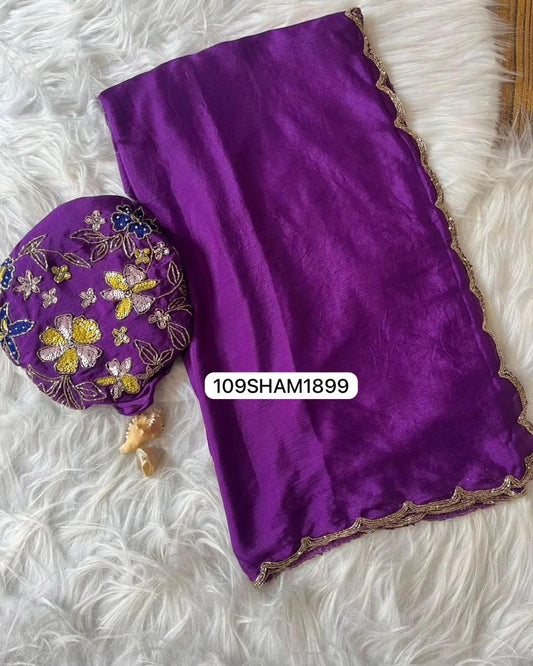 Purple- Soft Chinon Pure Silk Saree