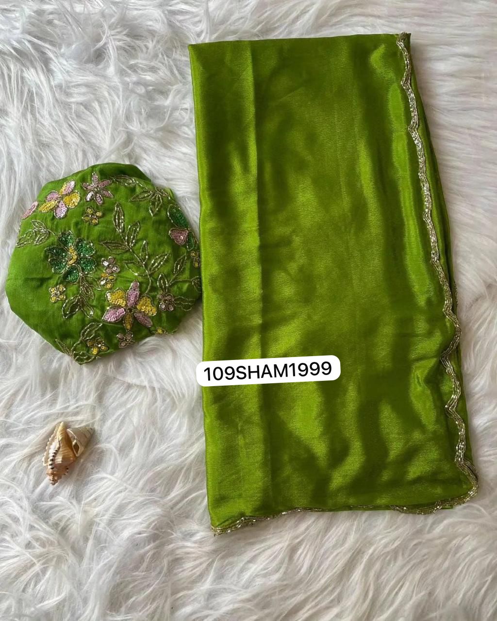 Green- Soft Chinon Pure Silk Saree